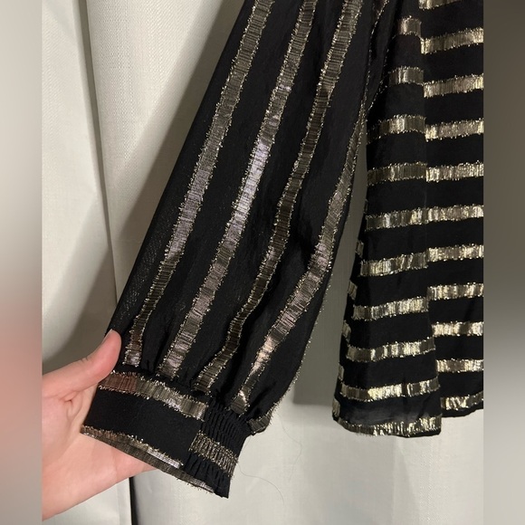 Alfani Black and Gold Metallic Striped Long Sleeve Blouse - Picture 6 of 11